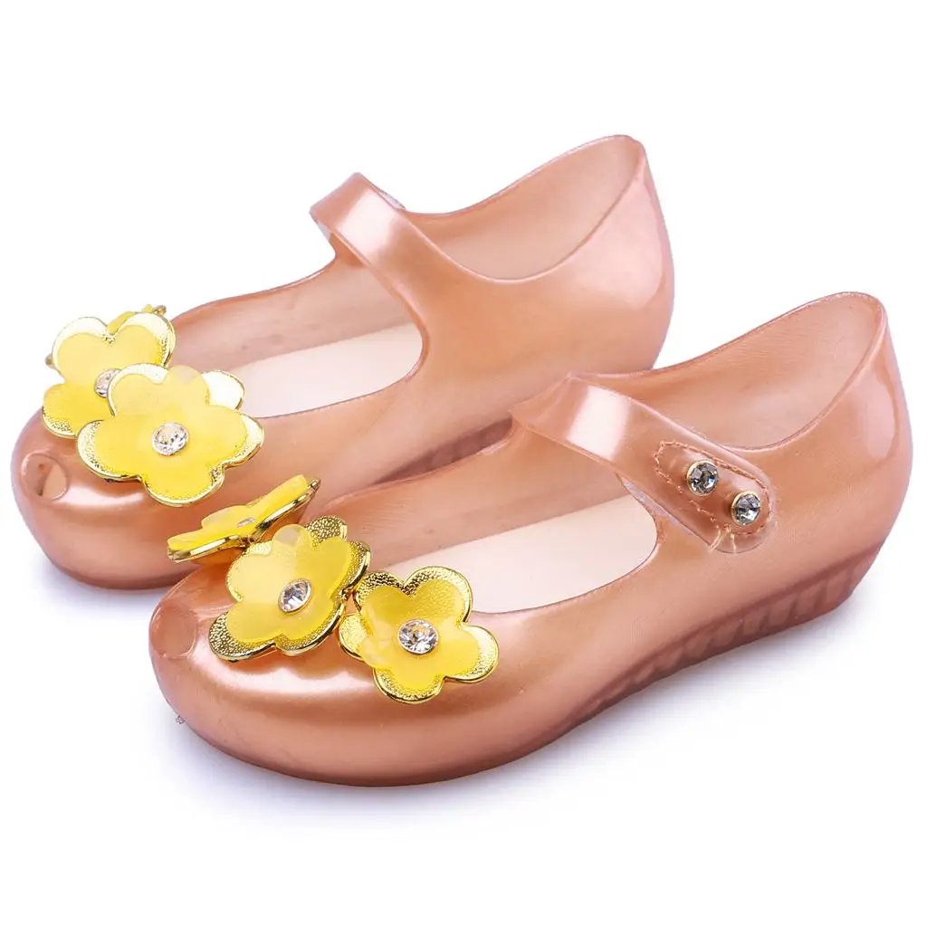 

Melissa 2018 New Summer 3 Twins Flowers Beach Mini Shoes Gold Pearl Tramp Sandals Jelly Shoe Fish Mouth Girl Non-slip Kid Sandal