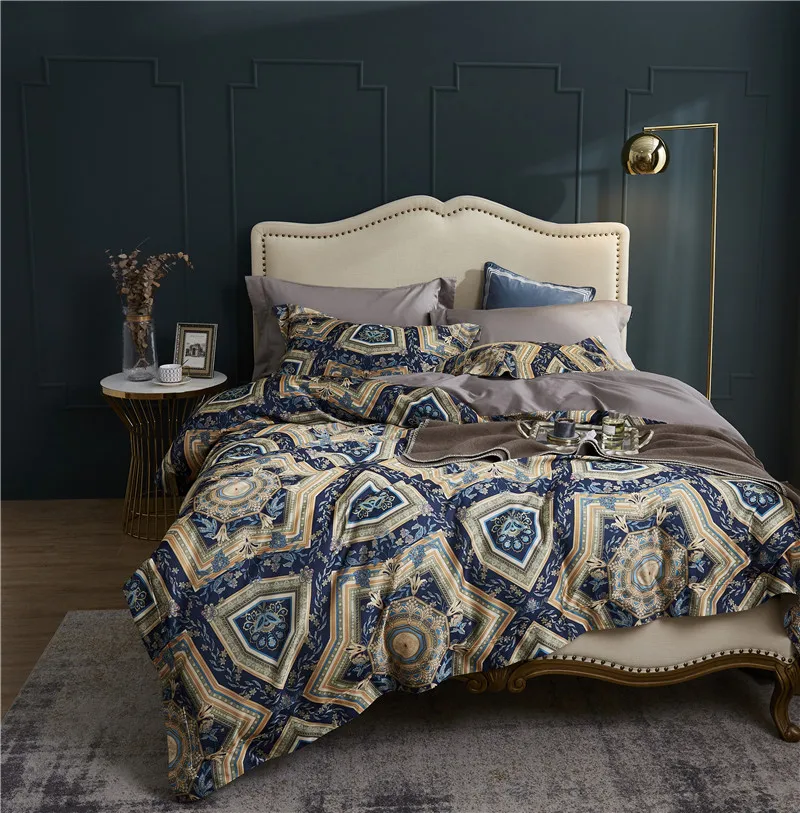 

American Style Luxury 500TC Egyptian Cotton Bohemia Printing Bedding Set Queen King Size Duvet Cover Bed sheet/Linen Pillowcases