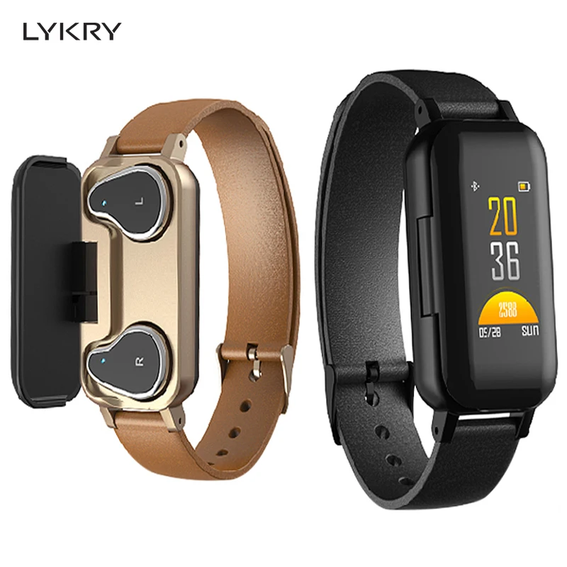 

LYKRY T89 Smart Watch Business man Dual Bluetooth Headphone Fitness Bracelet Heart Rate Monitor Smart Wristband Sport Watch
