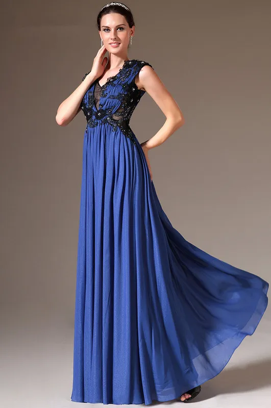 Freeshipping-New-V-cut-Neckline-Sleeveless-Royal-Blue-Evening-Dresses-with-Black-Applique (1)