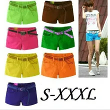 Pantalones cortos de verano 2015 Pantalones Cortos de Mezclilla Slim Fit Color Del Caramelo mujer Pantalones Cortos Más El Tamaño XXXL Pantalones Cortos Mujeres Pantalones Cortos Denim