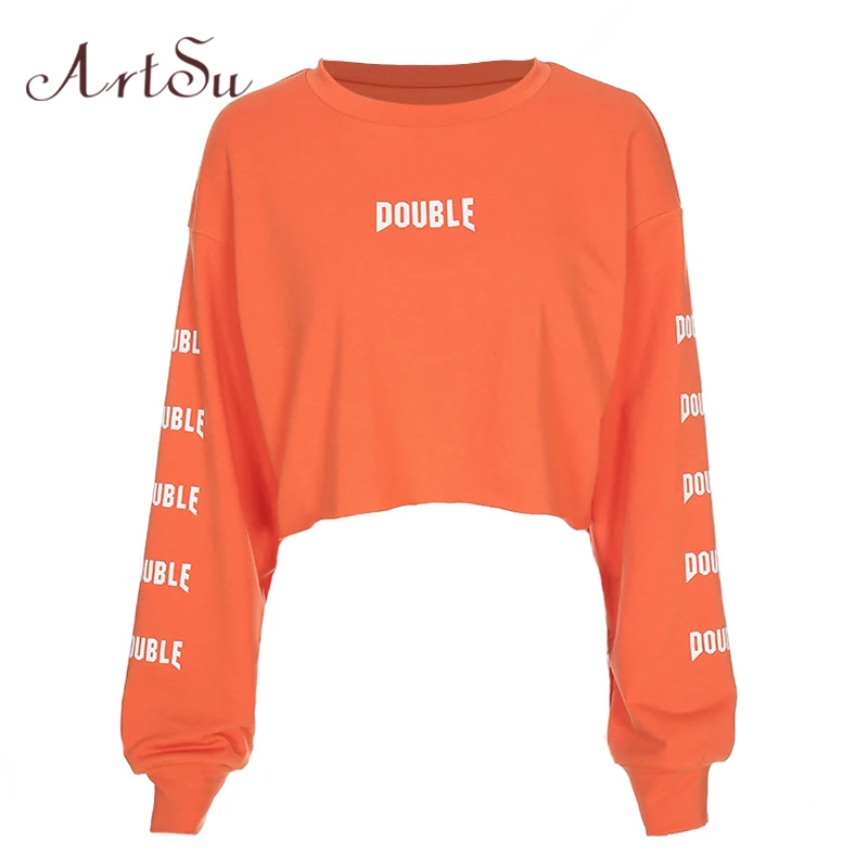 

ArtSu Harajuku Sweatshirt Women Long Sleeve Top Cropped Hoodies Oversized Pullover Sweatshirts Hoodies Thin ASHO20255