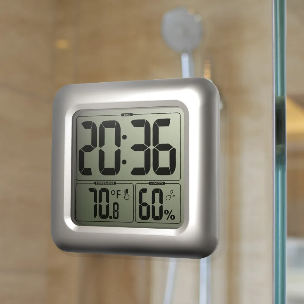 Bathroom Mirror Clock Digital Large LCD Display Watch with Humidy