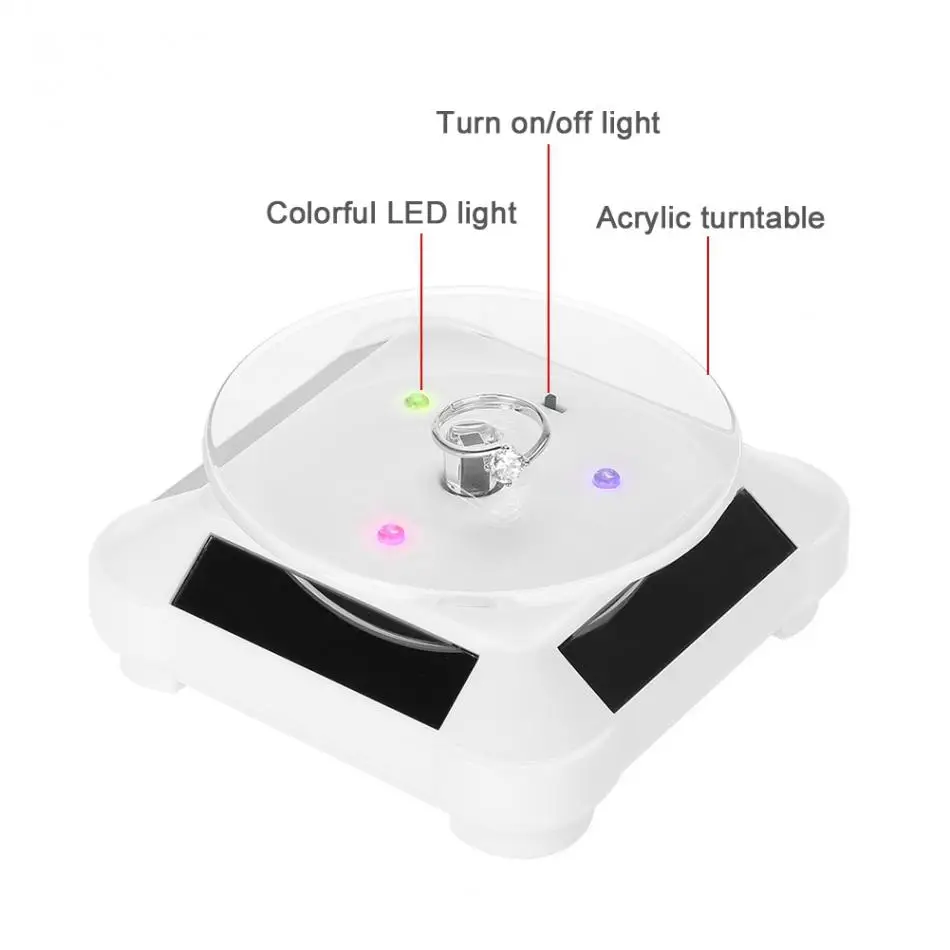Органайзер для ювелирных изделий, 360 градусов, Солнечная Витрина, поворотный стол, часы, телефон, ювелирные изделия, вращающийся держатель, шкатулка для ювелирных изделий, светодиодный светильник, кольцо, коробка A