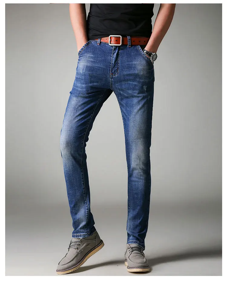 2018 Для мужчин Джинсы для женщин Бизнес Повседневное Slim Fit Синие джинсы стрейч джинсовые штаны Мотобрюки классический ковбои молодой