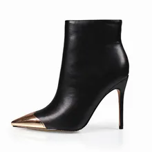 Новые женские ботильоны на высоком каблуке с острым носком; зимние ботинки на меху черного цвета; женские сексуальные зимние сапоги на высоком каблуке; женские B-1185