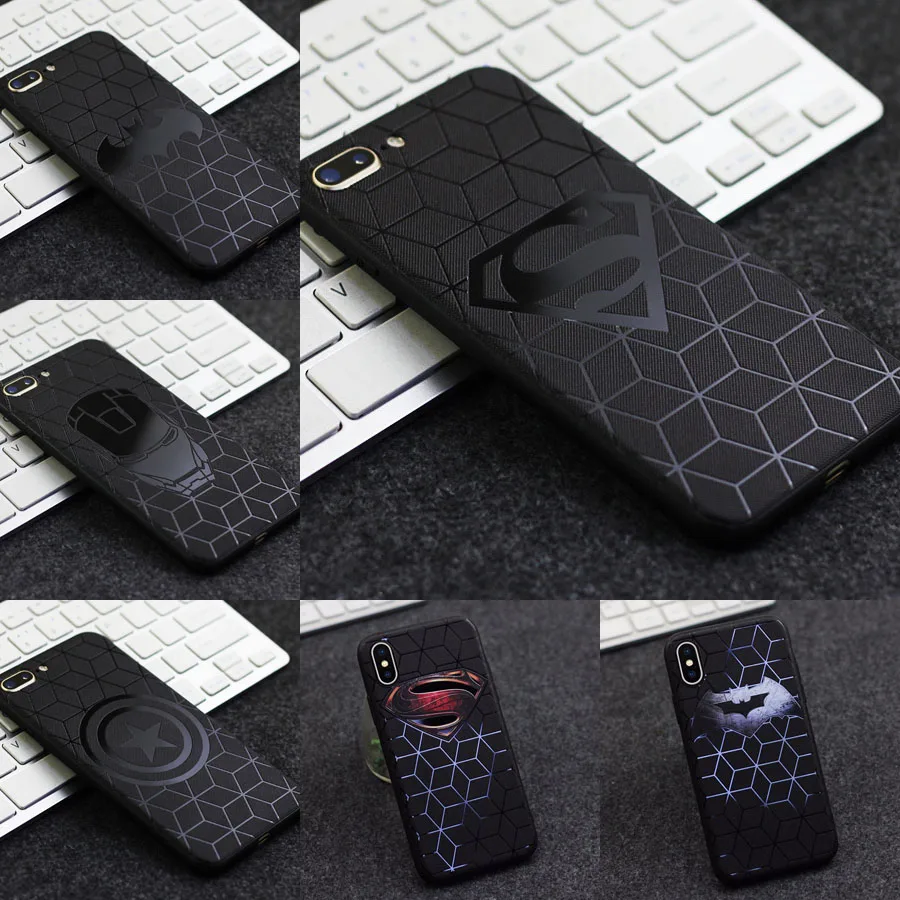 

Superman Batman/Spiderman Back Case for iPhone XS Max Rubber Matte Shockproof Phone Cover for Apple iPhone 7 Plus 8 6 6s Plus