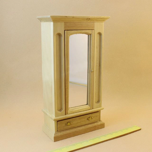 G05-X4594 الأطفال طفل هدية لعبة 1:12 دمية مصغرة الأثاث مصغرة rement البسيطة خشبية خزانة ملابس مع مرآة 1 قطع