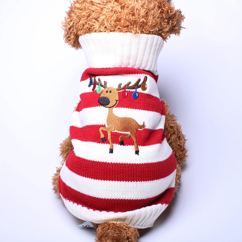 Рождественский свитер для собак, кошек, джемпер в полоску и худи с оленями, Джерси, пальто для щенков, куртка, теплая одежда