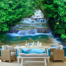HD водопад струящаяся вода Золотая рыбка фотообои обои китайский стиль природа пейзаж настенная живопись Декор интерьера обои