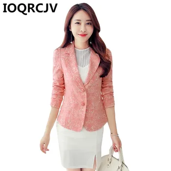 

2019 Women's Autumn Blazer Pink Long Sleeve Blazers Jacquard Coat Slim Office Lady Jacket Female Suit Blazer Femme Jackets R531