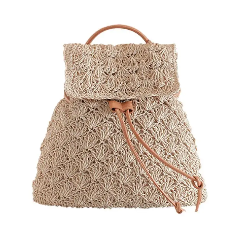 

2018 Straw Backpack Drawstring Straw Bag Hollow Out Preppy Knitting Backpacks Manual Made Tote Beautiful Beach Bag Backpack