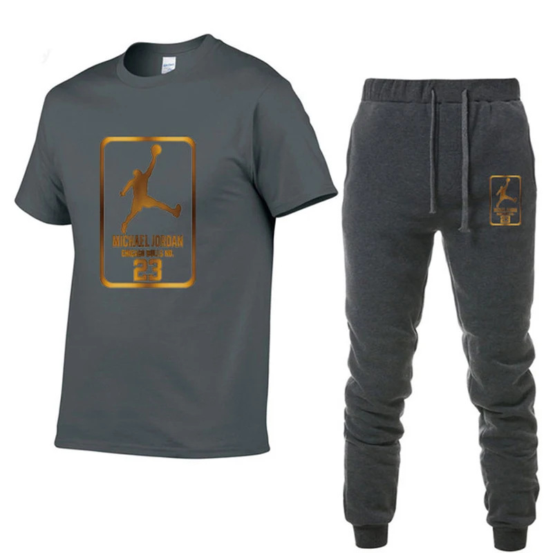 

23 JORDAN Running suit Hot Sale Men's Gym Training T Shirts Jogging Pants Two Pieces Sets Tracksuit Male Brand