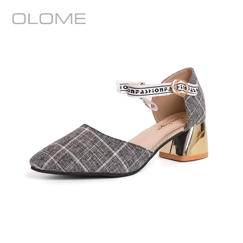 

OLOME summer New super fire fashion Personality wild women's Baotou thick with bow shallow mouth pointed fairy shoes