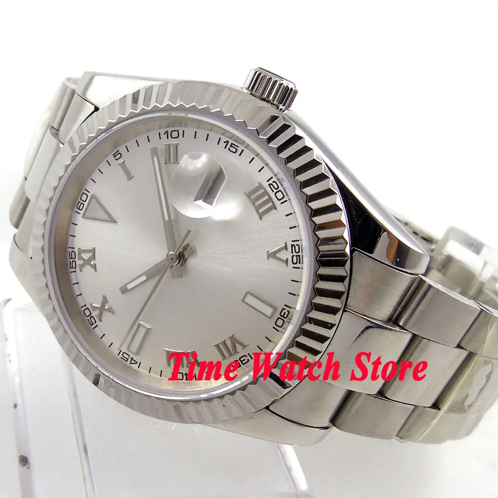 Classic Parnis 40mm silver dial Luminous magnifier date window sapphire