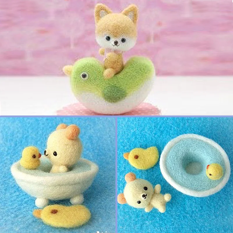 

2019 Easy DIY Cute Animal Dog duck Chick Toy Doll Wool Felt Poked Kitting Non-Finished Handcarft Wool Felting Material
