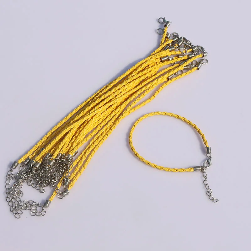 100pcs Yellow braided leather cord bracelets clasps lobster Clasp Cords