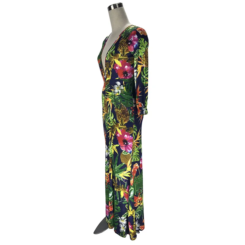 Kostlich Sexy Club Dress Women Deep V-Neck Long Sleeve Autumn Print Dress Draped High Split Maxi Dresses Long Party Dresses (6)