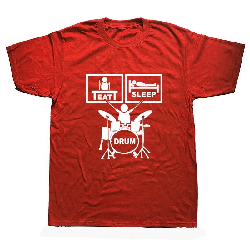 Лето "," Eat Sleep барабане T рубашки мужские хлопковые короткий рукав барабан и бас-гитара музыка футболка Юмор; интересный подарок - Цвет: RED