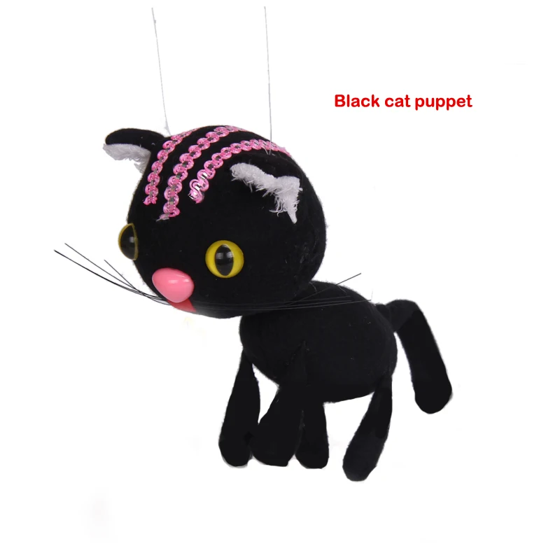 Cute Black Cat doll Animal muppet hand puppets toys wool