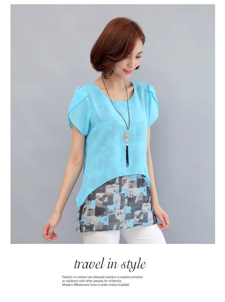 MSSNNG Women Chiffon Blouses Shirts 2018 Summer Plus Size Short Sleeve Elegant Tops Ruffles Print Women Clothing Blusas  (18)