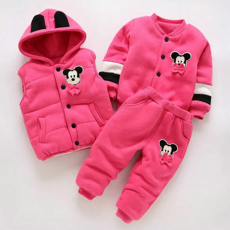 Baby Boy Clothes Winter Korean Fashion Cartoon Vest+ Hooded Coat Pants 3 Set Baby Girl Outfits Bebe Jogging Suits Newborn Suit