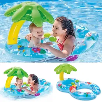

Cute Cartoon Print Inflatable Safety Float Seat Parent-child 1-3 Years Old Swimming Shade, Ring With Shade