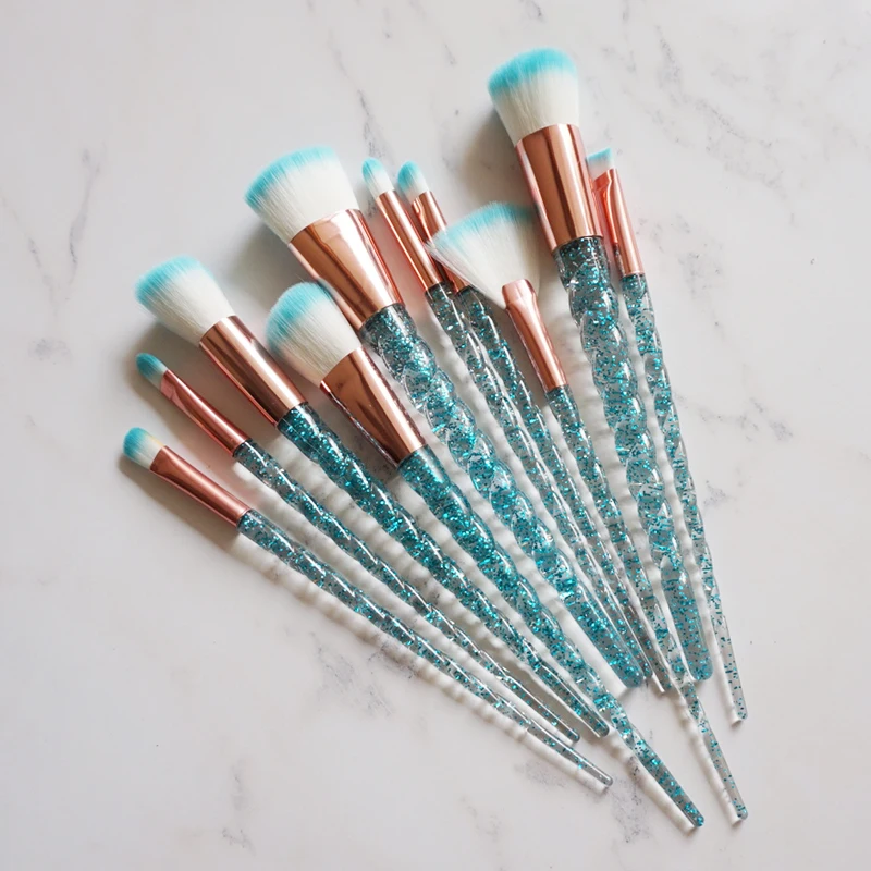 

10pcs Blue Glitter Unicorn Brush Crystal Brushes Foundation Blending Power Eyeshadow Brush Cosmetic Beauty Make Up Tool
