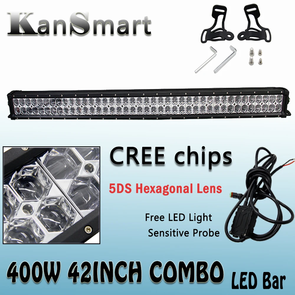 

400W 42" 5DS Cree Chips Bar-type LED Work Light Bar Hexagonal Lens Combo External Lights Offroad Driving Lamp 4WD ATV SUV Truck