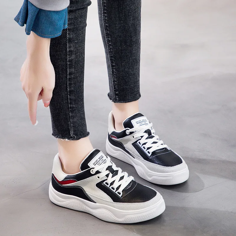 

2019 autumn new fashion simple color matching casual shoes women leather comfortable trend flat shoes