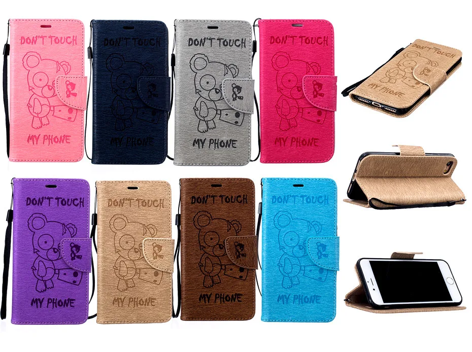 

Colorful Leather Flip Case For iPhone 5 5S SE 6 6S 7 Plus lovely Cute Bear Print pattern Cover with Stand Card slot Wallet bag