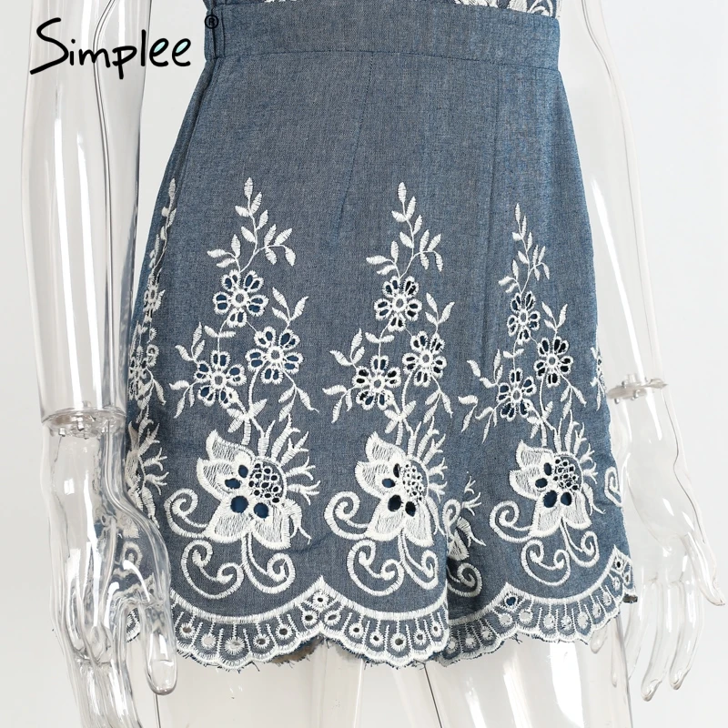 Simplee Embroidery v neck summer jumpsuit romper Strap elegant jumpsuit women floral playsuit 2017 sexy zipper short overalls 27