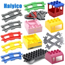 Трек комбинации большие строительные блоки кирпичи железнодорожный поезд кабина аксессуары совместим с Duplo наборы детские DIY игрушки подарок