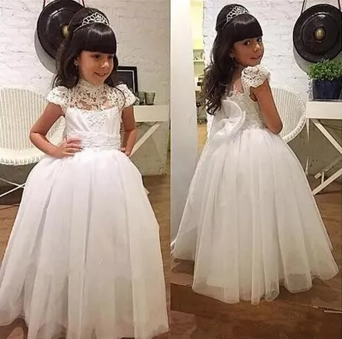 Witte Bloem Meisje Jurken Speciale Gelegenheid Voor Bruiloften Floor Lengte Kids Pageant Avondjurken Applicaties Communie Jurk Witte Bloem Meisje Jurken Speciale Gelegenheid Voor Bruiloften Floor Lengte Kids Pageant Avondjurken Applicaties Communie Jurk