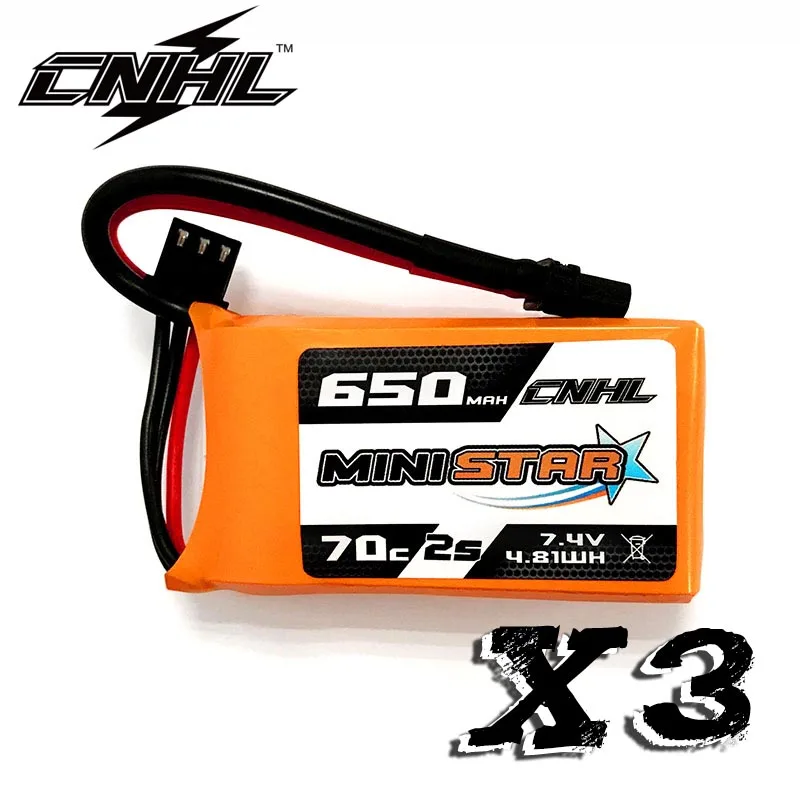 

3PCS CNHL MiniStar 650mAh 7.4V 2S 70C Lipo Battery With XT30U Plug