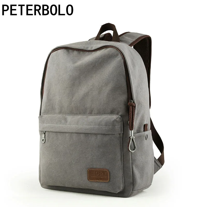 

Peterbolo Men Fashion Canvas Shoulder Bag Vintage Solid Softback Backpack Preppy Style Ruckpack Japan and Korean Style