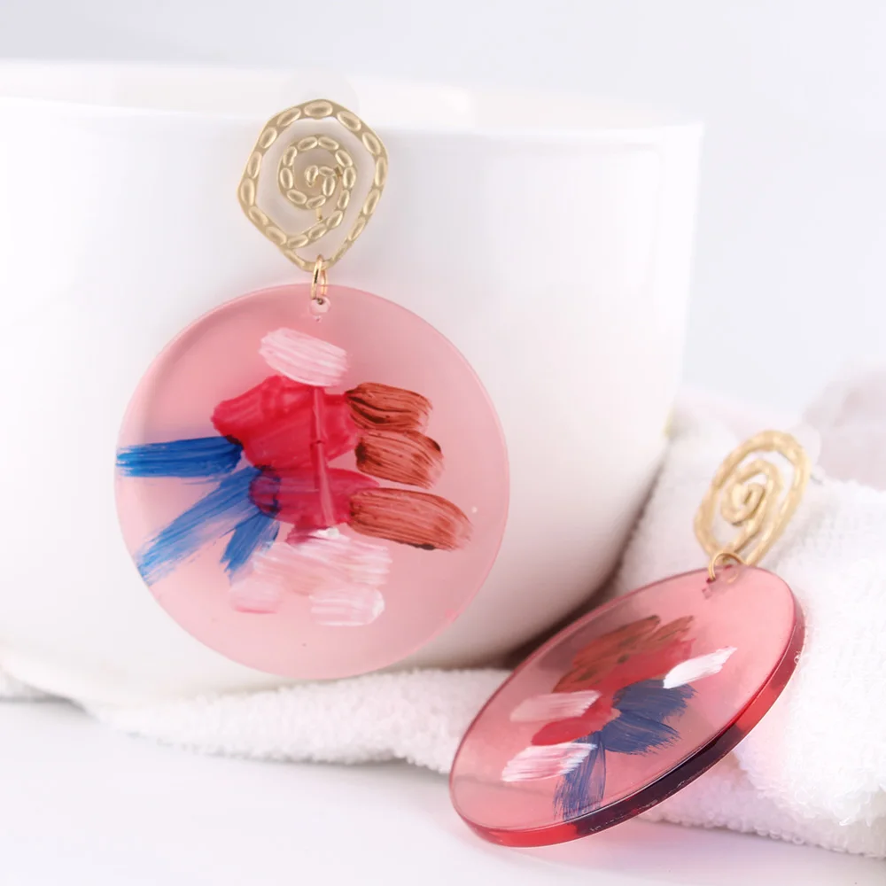 

2019 New Simple Personality Round Pendant Acetate Plate Earrings For Women Fashion Geometric Drop Dangle Hand-drawn Pattern
