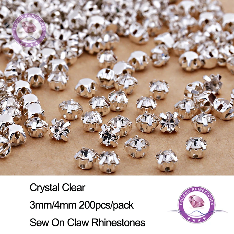 200Pcs Shiny Sparkle Crystal Clear Strass Sew on Rhinestone Stones for
