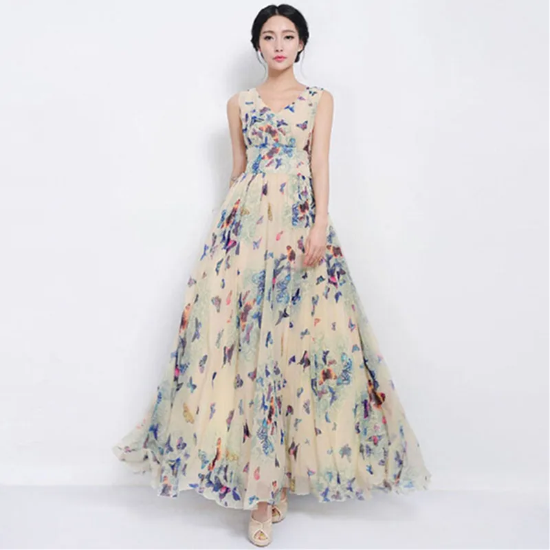 Sexy Women Summer Dress Maxi Long Chiffon Beach Dresses Loose Casual Butterfly Printed Dress Slim Brand Vestidos Plus Size XXXL Sexy Women Summer Dress Maxi Long Chiffon Beach Dresses Loose Casual Butterfly Printed Dress Slim Brand Vestidos Plus Size XXXL