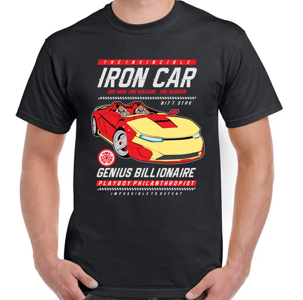 Iron Car Mens Funny Iron Man Parody T-Shirt Ironman Superhero Tony Stark