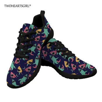 

Twoheartsgirl Colorful Animal Shark Print Vulcanize Sneakers Breathable Men Lace Up Mesh Shoes Comfortable College Student Flats