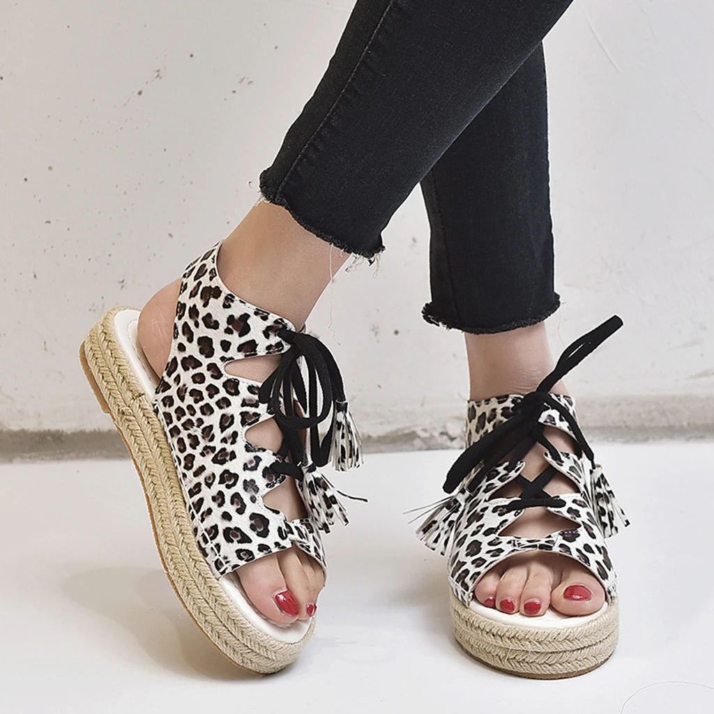 leopard print tassel mules sandals