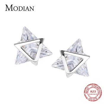 

Modian Simple Tiny Solid 925 Sterling Silver Triangle Clear CZ Fashion Stud Earrings Charm Cute Earring For Girl Fine Jewelry