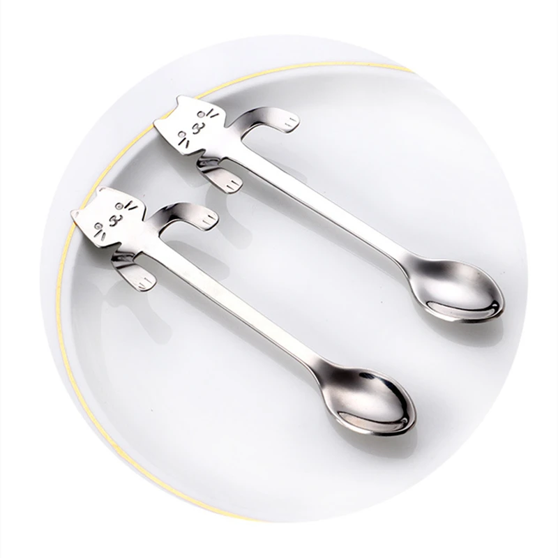 

Cute Cartoon Cat Stainless Steel Handle Hanging Tea Coffee Spoon Ice Cream Cutlery Tableware Outdoor Camping Picnic
