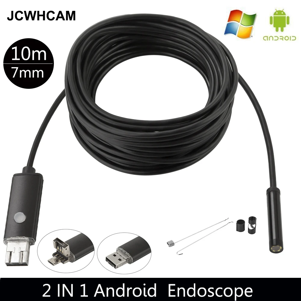 JCWHCAM 10M 7mm Endoscope Camera HD USB Android Endoscope Waterproof Borescope Inspection Camera Endoscope For Android PC jcwhcam 7mm hd android usb endoscope 2m 1m cable 6 leds inspection otg borescope endoscope waterproof mini camera for android pc