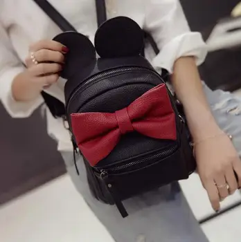 Mickey backpack 2017 new Female bag Quality pu leather Women Backpack Mickey ears Sweet girl bow College Wind Travel Rucksack
