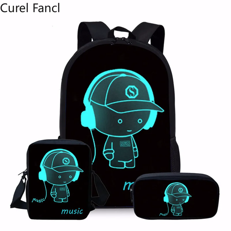 

2019 Luminous Set Schoolbag Boy Girl Orthopedic School Bag Cartoon Print Children Backpack Set Back Pack