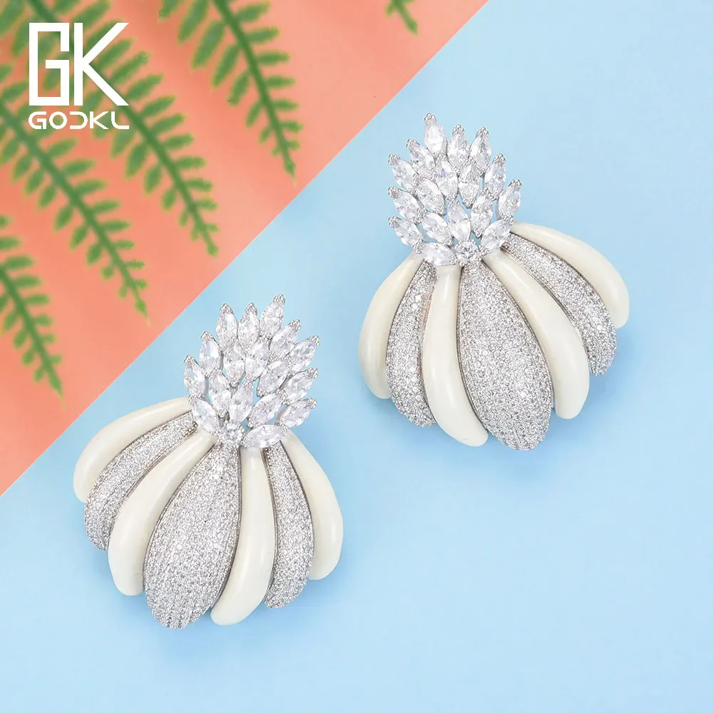 

GODKI Luxury Cubic Zircon Crystal Nigerian Big Stud Earring For Women Bride African Bridal Earring aretes de mujer modernos 2018