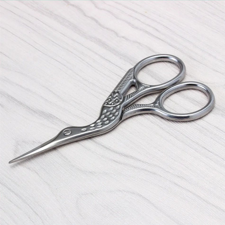 Stainless Steel Retro Tailor Scissor Crane Shape Sewing Small Embroidery Craft CrossStitch Scissors DIY Home Tools Golden silver 6