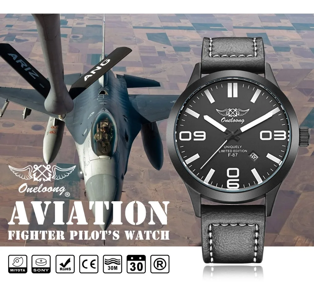 

Military Pilots watch Men Sports Quartz Waterproof Watch Top brand Fashion Calendar Full Leather Belt Men Watch Clock Aviator